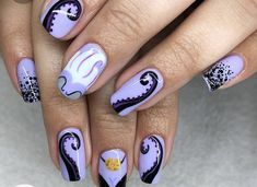 Disney Ursula Nail Art, Disney Villain Nails Ursula, Ursula Nail Designs, Ursula Inspired Nails, Ursula Nail Art, Disney Villains Nails, The Little Mermaid Nails, Ursula Nails, Disney Villain Nails