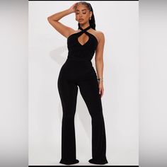 New With Tags. Fashion Nova Ocean Date Night Jumper In Black. Size Medium. Never Worn, Only Tried On. Jumper Is Too Long And Slightly Too Big For Me No Damages, Or Smells. Comes From A Smoke And Pet Free Home! Product Details Jumpsuit Halter Keyhole Open Back Wide Leg Stretch 95% Polyester 5% Spandex Black Halter Neck Bottoms For Night Out, Fitted Halter Neck Jumpsuit For Loungewear, Stretch Halter Neck Jumpsuits And Rompers For Night Out, Turquoise Jumpsuit, Mesh Romper, Fashion Nova Jumpsuit, Spaghetti Strap Rompers, Leather Jumpsuit, Solid Jumpsuit