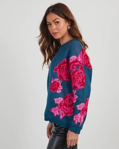 Step up your sweater game with the Lockhart Floral Pullover Sweater. It's mid-weight and perfect for early fall days with a crew neckline and pretty floral print. Style it jeans or a midi skirt and ankle booties. Regular fit Crew neckline Floral print Mid-weight knit fabric 100% Acrylic Floral Pullover, Vici Collection, Fall Days, Print Style, Early Fall, Sweater Sale, Autumn Day, Trending Now, Blue Sweaters