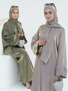 Eid Modest Satin Khimar Abaya Dubai Luxury 2024 Muslim Islam Arabic Abayas For Women Kaftan Hijab Dress Robe Femme Musulmane - AliExpress 200000345 Clothes For Veiled Women, Kaftan Hijab, Khimar Abaya, Hijab Sport, Stretch Satin Fabric, Y2k Dresses, Harry Potter Costume, Chiffon Fashion