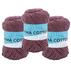 three skeins of yarn with the words prima cotton on them