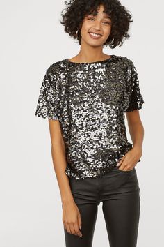 Sequin Shirt Outfit, Sequin Top Outfit, New Years Eve Tops, Sequins Top Outfit, Sparkly Prom Dress, Black Sequin Top, Sparkly Top, Buy Sweaters, Sequin Shirt