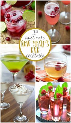 there are many different cocktails and drinks in this collage with the words holiday cocktails and drinks