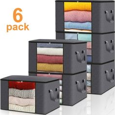 six storage bins with towels and blankets in each compartment for 6 packs or more