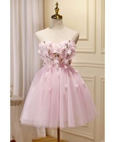 Get 10% off now! Buy lovely pink flowers short tulle homecoming dress strapless at cheap price online. Free stable shipping and pro custom service since 2009. Pink Strapless Bridesmaid Dress For Prom, Pink Strapless Bridesmaid Dress For Prom Season, Pink Strapless Dress For Bridesmaid During Prom Season, Pink Strapless Dress For Prom Party, Pink Strapless Mini Dress For Homecoming, Pink Strapless Dress With Sweetheart Neckline For Homecoming, Spring Strapless Tulle Dress For Prom, Pink Strapless Dress For Homecoming And Prom, Pink Strapless Dress For Homecoming Prom Season