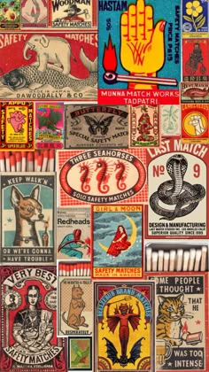 an assortment of matchboxes from the 1950's and 1960s's