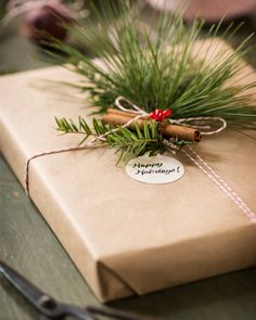 a present wrapped in brown paper and tied with twine