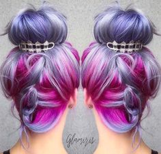 50 Lovely Purple & Lavender Hair Colors - Purple Hair Dyeing Tips | Fashionisers© - Part 5 Pink Dyed Hair, Underlights Hair, Hair Color Unique, Messy Buns, Beautiful Hair Color, Ombré Hair