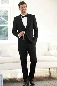 Bridegroom Outfits, Men Suits Black, Black Tuxedo Suit, Suit Prom, Evening Suit, Black Suit Men, Black And White Tuxedo