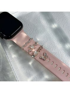 4pcs Sparkling Butterfly & Flower Watch Band Accessories - Rhinestone Ring Loops & Nails Studs Charms - Fashionable Decor Compatible With Apple Watch, Adorable Stylish Upgrade Rose Gold    Zinc Alloy  Watch Accessories   Watch Accessories & Tools, size features are:Bust: ,Length: ,Sleeve Length: Apple Watch Charms, Apple Watch Accessories Bands, Apple Watch Fashion, Flower Watch, Studded Nails, Black Apple, Apple Watch Accessories, Gold Collar, Rhinestone Ring