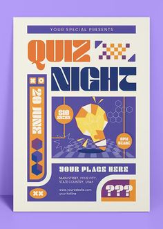 a poster with the words quiz night on it