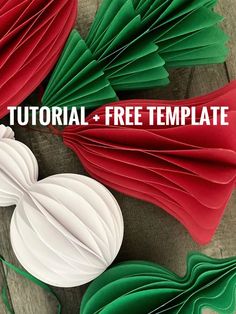 paper flowers with the text free template on top and below it in red, green and white