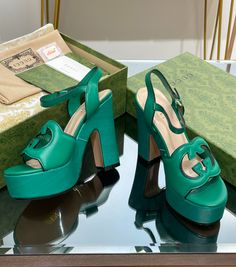 Size: 35-47 It comes with Dust box, Care manual, Tag, and Paper bag.Size Guide: Luxury Green Platform Heels, Designer Green Platform Heels, Designer Green Block Heels, Size Guide, Paper Bag, Things To Come, Women Shoes