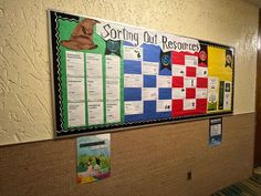 a bulletin board is hanging on the wall