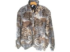 "women's 90s silk windbreaker jacket by coAco . all over leopard print and animal image  colorblock style pattern . shoulder pads . side pockets. zip-up front . elastic cuffs and waist . condition: very good , no rips , stains or holes noted .  size: tagged large --  compare the measurements to a well fitting jacket for a good fit . m e a s u r e m e n t s : bust: 23 \"  - underarm to underarm sleeve: 30 \"  - cuff edge to collar seam | 18 \" -cuff edge to underarm seam length: 27 \"  - back , collar seam to bottom of jacket shoulder: 21 \" - back , seam to seam waist: 17 \"  - across bottom edge designer: coAco fiber content : 100 % silk with a nylon lining" Old School Jackets, 80s Windbreaker, School Jacket, Striped Shirt Men, 90s Windbreaker, Western Denim Shirt, Womens Windbreaker, Vintage Windbreaker, Floral Jacket