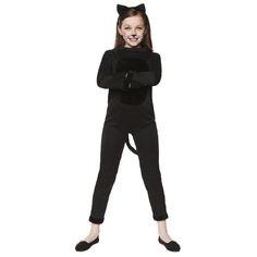 Black Cat Costume Girls Includes: Jumpsuit and Headband Cat Fancy Dress, Cat Costume Halloween, Cat Girl Costume, Black Cat Halloween Costume, Cat Costume Kids, Black Cat Costume, Cat Jumpsuit, Black Cat Costumes, Cat Cosplay