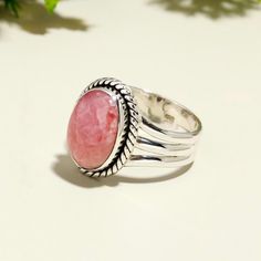 Rhodochrosite Ring, Sterling Silver Ring, Split Band Ring, Bestseller Ring, Handmade Ring, Everyday Wear Accessories For Women, Pretty Ring*  Metal :- 925 Sterling Silver Style : Ring Gemstone:-Rhodochrosite Benefits Of Rhodochrosite Rhodochrosite is mainly used as an ore of manganese, which is a key component of low-cost stainless steel formulations and certain aluminium alloys. Quality banded specimens are often used for decorative stones and jewellery. Occasion : Birthday Events, Lovely Valentine's Day Gift, Anniversary Gift, Weeding Gift, Engagement Ring, Lover Gift Ring, Hen Party And Other Occasion.... Your order will be handmade and ready for shipment in 1 to 1 business days Normally we ship via UPS it takes 3 to 4 weeks if you need faster delivery You can select Shipping in your ca Pink Bohemian Rings For Jewelry Making, Bohemian Pink Rings For Anniversary, Bohemian Pink Ring For Anniversary, Pink Rings With Natural Stones For Anniversary, Pink Oval Spiritual Ring, Decorative Stones, Ring Everyday, Pretty Ring, Pretty Rings