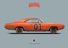 an orange muscle car with the number ten on it's front and side view