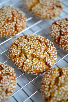 sesame seed cookies cooling on a wire rack