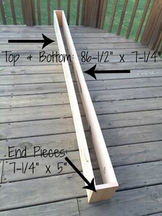 the bottom section of a wooden deck with measurements for the top and bottom sections on it