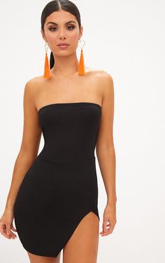 Black Extreme Split Bandeau Bodycon Dress Susie Vieira, Classy Women, Looks Vintage, A Black, Strapless Dress Formal, Cute Dresses, Fashion Models, Nice Dresses, A Woman