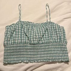 Brand New With Tags Size Large American Eagle Blue Gingham Pattern Adjustable Straps Green Casual Top For Picnic, Trendy Blue Top For Picnic, Trendy Blue Tops For Picnic, Summer Casual Tops With Grid Pattern, Casual Summer Tops With Grid Pattern, Casual Grid Pattern Tops For Summer, Gingham Crop Top, Gingham Pattern, Phone Holster