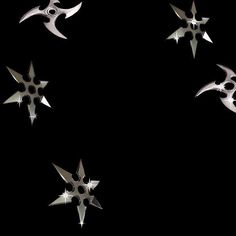 four silver stars and two black bats on a black background with white circles in the middle