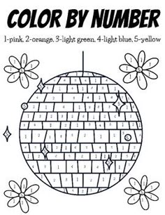 the color by number coloring page with flowers and stars on it's surface, in black and white