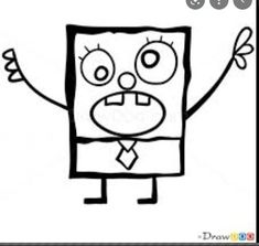 a black and white drawing of a square character with one hand up in the air