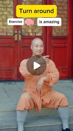 an image of a man sitting on the steps with words above him that read turn around exercise is amazing