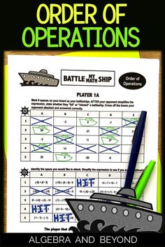 the order of operations for battleship ships is shown in green and black, with an image of