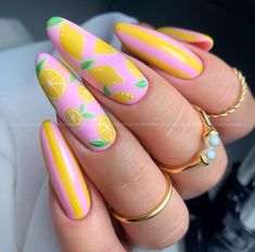 Citrus Nails, Lemon Nails, Food Nails, Seasonal Nails, Gel Nail Designs, Nail Art Ideas, Nail Designs Spring, Fancy Nails, Dope Nails