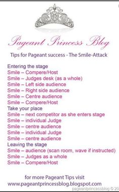 a princess's ring with the words, tips for pageant success - the smile attack