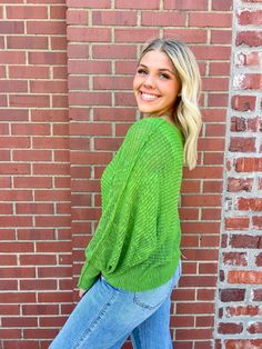 Introducing your new go-to sweater for any occasion - La Miel's Little Moments Dolman Boat Neck! This lightweight and breathable summer sweater features a stylish one shoulder off design and exposed seam detailing. Perfect for layering. Don't miss out on this staple piece! 100% Acrylic Casual Batwing Sleeve Knit Top For Spring, Summer Green Open Knit Sweater, Chic Batwing Sleeve Knit Top For Spring, One Size Summer Sweater For A Day Out, Chic Green Knit Top For Spring, Green Textured Knit Top For Spring, Oversized Open Knit Sweater For Spring, Spring Green Textured Knit Top, Chic Slouchy Tops For Spring