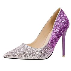 This fun and sparkly pump is sure to be a new fave in your shoe wardrobe. Bringing some 'bling' to your shoe collection and really making your outfit pop. Comes in three fabulous colors and features an approximate 3.5" heel. Pairs perfectly with jeans, pants, skirts, shorts, dresses, rompers and jumpsuits. Shimmer Pointed Toe Heels For Prom, Pink Glitter Heels For Night Out, Glamorous Purple Party Heels, Purple Party Heels, Purple Rhinestone Pointed Toe Heels, Pink Glitter High Heel Heels, Glamorous Purple Closed Toe Heels, Purple High Heel Party Heels, Purple Rhinestone Heels With Round Toe