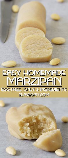 an easy homemade marzipan recipe is cut in half and ready to be eaten