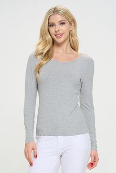 This timeless style top is crafted from ultra-soft viscose for a lightweight feel. Featuring a scoop neckline and ribbed long sleeves, it's the perfect addition to any wardrobe to layer up all year round.• Ribbed texture• Scoop neckline• Long sleeve• Soft and comfortable• Breathable and stretchy• ImportedContent: 92% Viscose, 8% Spandex Fall Long Sleeve Top For Layering With Scoop Neck, Fall Long Sleeve Scoop Neck Top For Layering, Stretch Fine Knit Long Sleeve Top, Solid Scoop Neck Stretch Knit Top, Solid Scoop Neck Knit Top For Spring, Scoop Neck Knit Top For Spring, Solid Stretch Knit Top With Scoop Neck, Spring Seamless Stretch Long Sleeve Top, Stretch Long Sleeve Scoop Neck Top In Solid Color