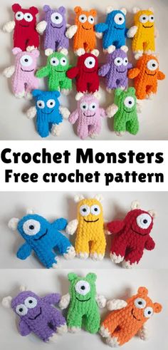 crochet monsters are featured in this free pattern