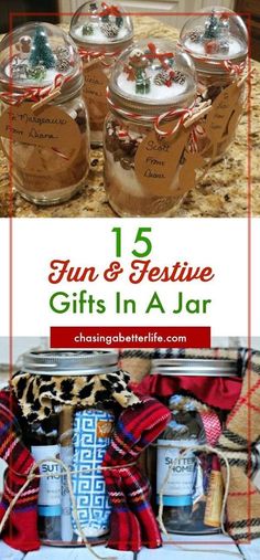 gifts in a jar with text overlay that reads fun and festive gifts in a jar