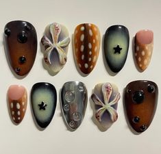 Long Nails Almond, 3d Flower Nails, Custom Press On Nails, Grunge Nails, Summery Nails, Pretty Gel Nails, Japanese Nails, Nails Wedding, Party Nails