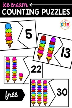 ice cream counting puzzles for kids to practice counting the number five and twenty sevens