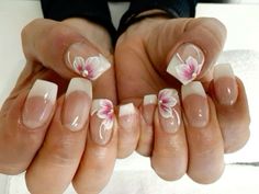 #nailinspo #2014 #california #hibiscus #frenchtip #beauty Hibiscus Nails, Short Square Nails, Colored Acrylic Nails, Nail Ring, Pedicure Nail Art, Nails Gel, Toe Nail Art