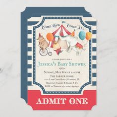 an old circus ticket card for a baby shower