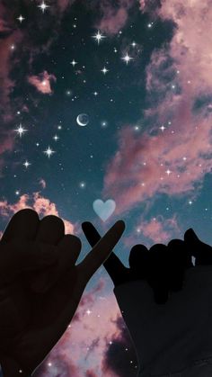 two hands reaching up into the sky to touch each other's fingers with stars in the background