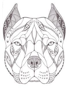 a drawing of a dog's head with an intricate pattern on the front and side