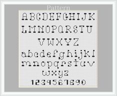 a cross stitch pattern with the letters and numbers for each letter, in black on white