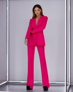 Hot Pink Bell Bottom Pants Suit Set With Blazer, Pink Blazer Trouser Suit for Women, Pink Trouser Set for Women, Pants Suit Set Womens - Etsy Elegant Pink Evening Set, Elegant Pink Evening Sets, Tailored Straight Pants Set For Formal Occasions, Tailored Formal Sets With Straight Pants, Tailored Dress Pants For Formal Office Wear, Elegant Straight Pantsuit For Office, Elegant Pink Evening Suit, Pink Fitted Suit For Parties, Chic Formal Suits With Straight Pants