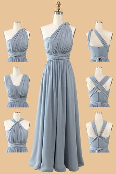 four different views of the back of a bridesmaid's dress, including one with