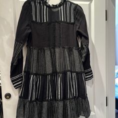 Zara Black And White Dress. Brand New Never Been Worn! Make An Offer! Zara Black Long Sleeve Midi Dress, Zara Black Long Sleeve Dress, Zara Black Midi Dress With Ruffles, Zara Black Ruffled Midi Dress, Black And White Dress, Black N White Dress, Zara Black, Zara Dresses, Colorful Dresses