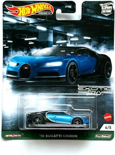 a blue bugatti chiron hot wheels car